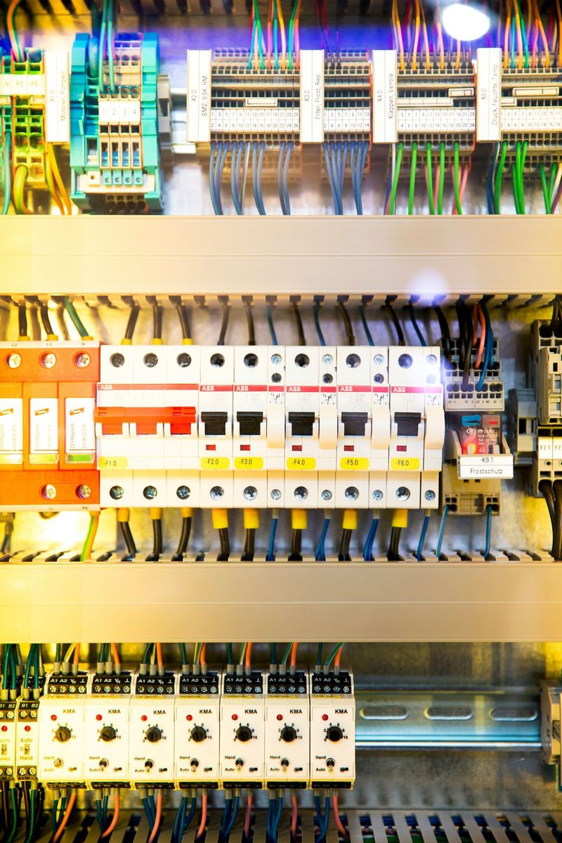 Industrial control panel with circuit breakers and field wiring