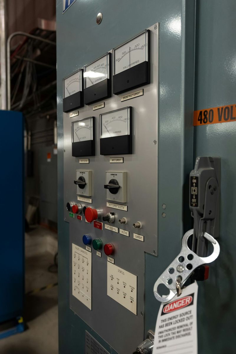 480-volt industrial control panel with gauges and selector switches